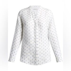 Sportscraft JACQUARD White Long Sleeve w/ Blue SPOT LINEN SHIRT SIZE XL
